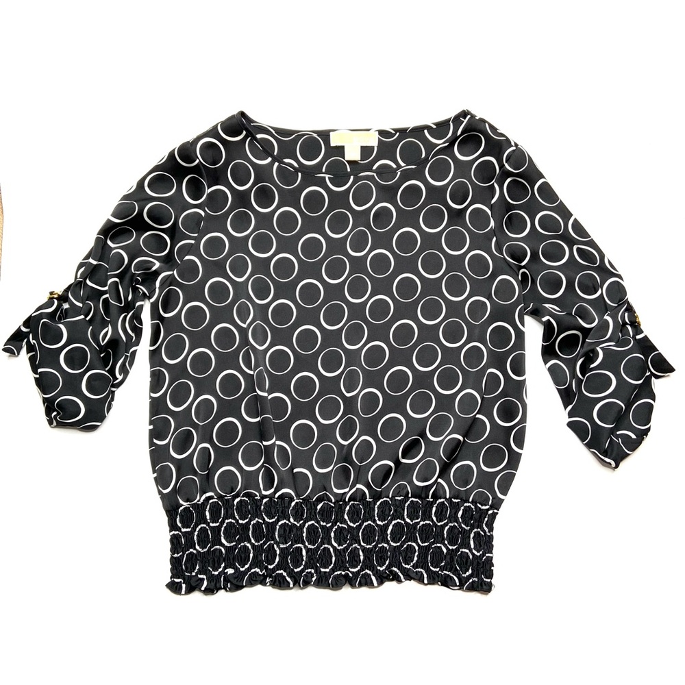 MICHAEL Michael Kors Elastic Waist Camp Sleeve Geometric Print Blouse